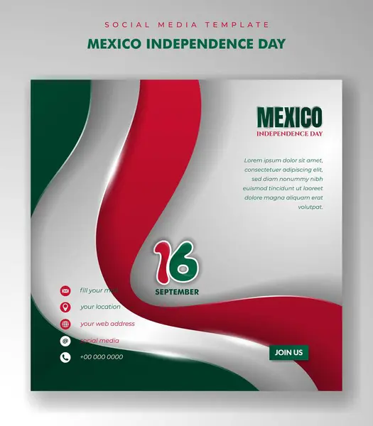 Stock vector Mexico background in square banner post template with waving shape design. Mexico independence day. Also good template for mexico national day design