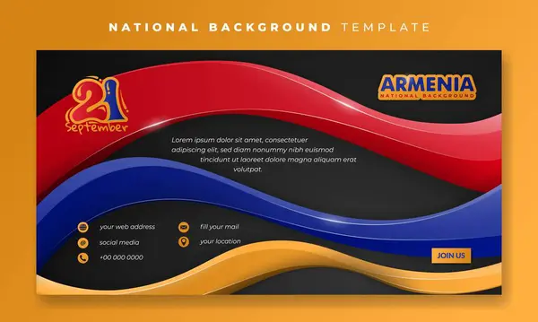 stock vector Banner post template with waving 3d red blue and yellow in black background for armenia independence day. advertisement background template