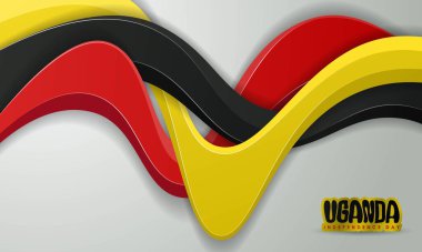 Wavy black yellow and red shapes in 3d style design on white background. Uganda national day background. Also good template for uganda independence day clipart