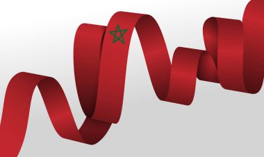 Beyaz arka planda uzun Fas bayrağı sallayan Fas Bağımsızlık Günü şablonu. Fas Ulusal Arkaplan Tasarımı