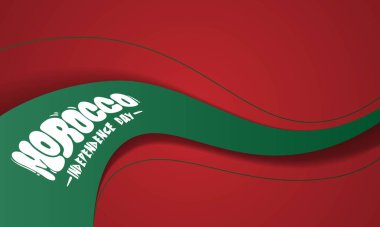 Fas 'ın bağımsızlık günü şablonu kırmızı arka planda yeşil dalgalı. Fas ulusal arkaplan