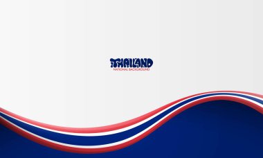 Mavi ve beyaz arka planda basit bir 3 boyutlu Tayland bayrağı sallıyordu. Tayland Ulusal Günü arka plan şablonu.
