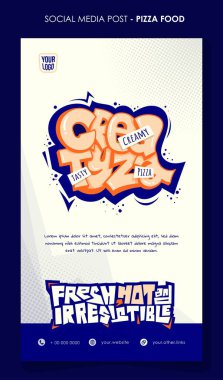 Portrait feed template design with typography abbreviation of the words creamy tasty pizza. street food template design. pizza restaurant template design clipart