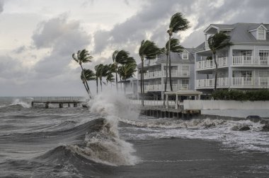 Kızgın bir okyanus, Key West, Florida 'nın kıyılarını kırbaçlıyor..