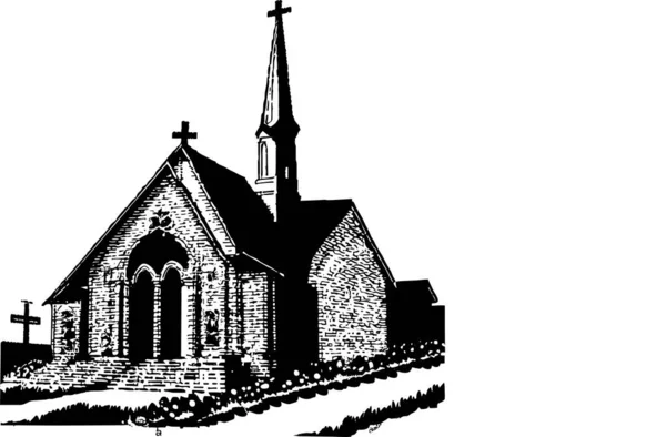 Igreja Impressão Arte Fotografia Preto Branco Decoração Parede Religiosa Design — Vetor de Stock