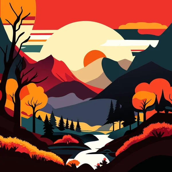 Paysage Montagne Avec Forêt — Image vectorielle