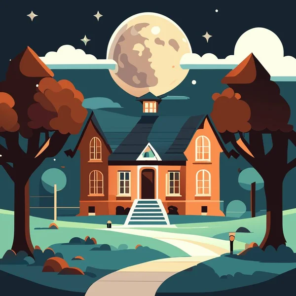 Дом Ночью Хэллоуина — стоковый вектор