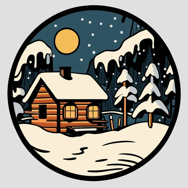 Векторная Иллюстрация Дома Деревом Зимнем Пейзаже — стоковый вектор