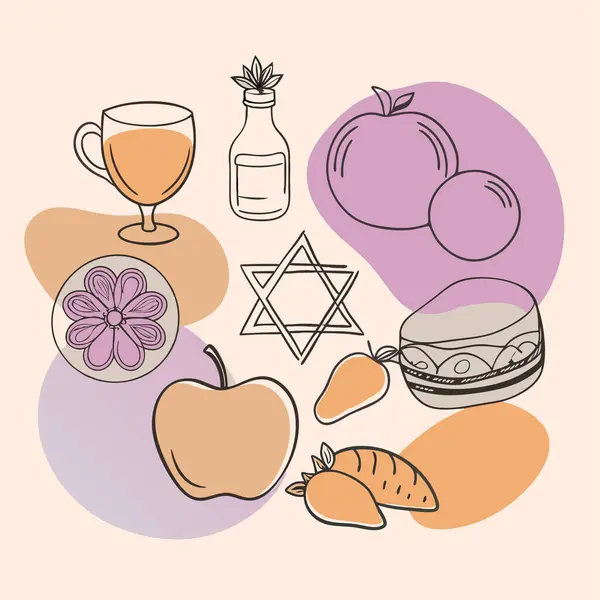 stock vector apple, celebration, culture, greeting, holiday, honey, jewish, judaism, new year, praying, religious, start of the year, traditional, wine, yom teruah