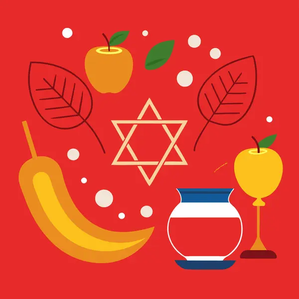 stock vector  apple, celebration, culture, greeting, holiday, honey, jewish, judaism, new year, praying, religious, start of the year, traditional, wine, yom teruah