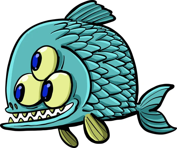 Dreiäugiger Fisch Mit Einem Maul Voller Zähne — Stockvektor