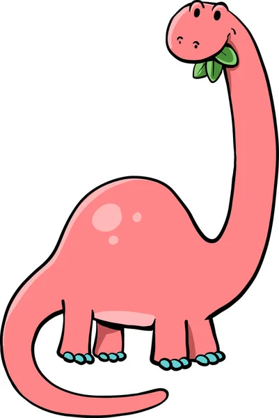 Roze Dinosaurus Met Een Lange Nek Eet Bladeren — Stockvector