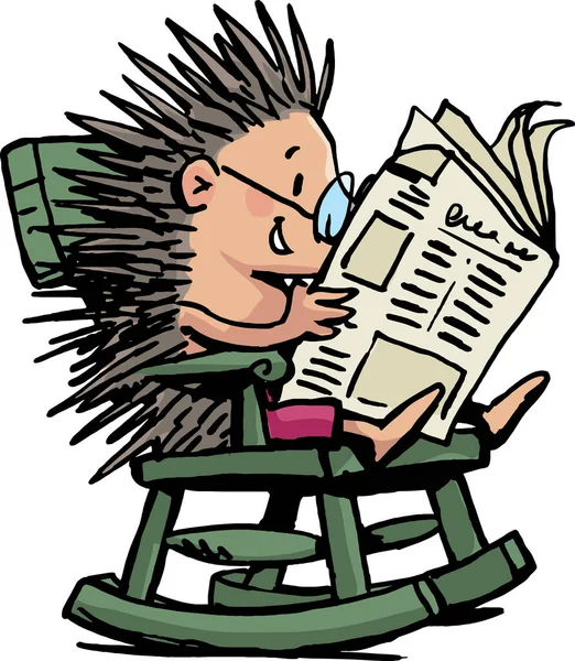 坐在摇椅上的刺猬读报纸 — 图库矢量图片