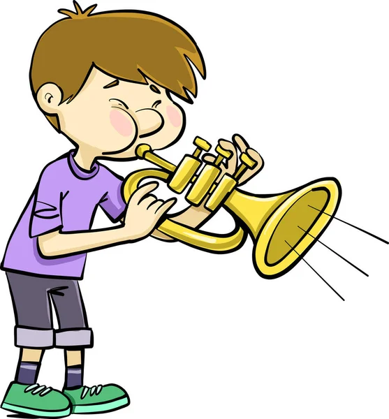 Çocuk Yüksek Sesle Trompet Üflüyor — Stok Vektör