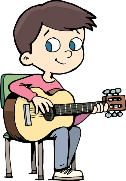 Boy Practicing Playing Guitar — Stock Vector