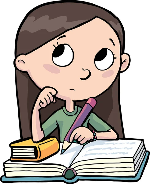 Lány Tanul Gondolkodik Könyvekből — Stock Vector