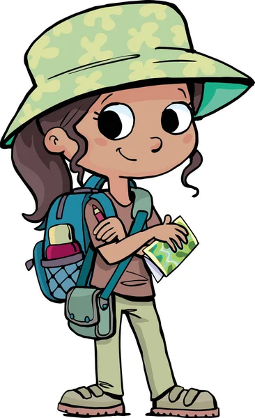 Girl Explorer Map Backpack Her Back — Stockvektor