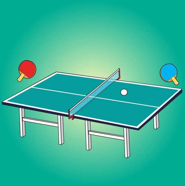 table for table tennis with rackets and a ball but without players