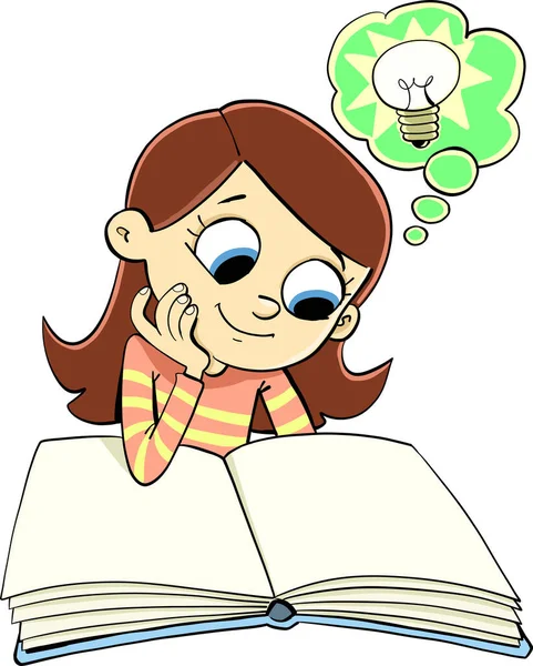 Κοριτσάκι Διαβάζει Ένα Βιβλίο Ανοιχτές Σελίδες — Διανυσματικό Αρχείο