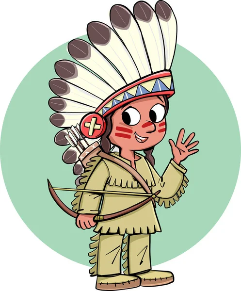 Indianerhäuptling Mit Schleife Und Feder Auf Dem Kopf — Stockvektor