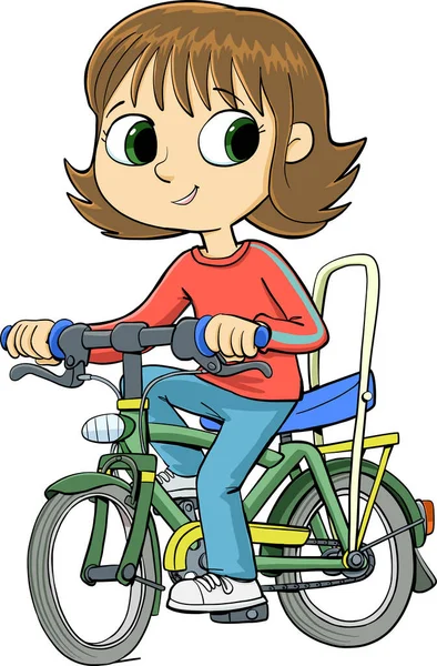 Gadis Mengendarai Sepeda Dengan Kursi Yang Diperpanjang - Stok Vektor
