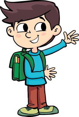 Çocuk sırtında okul çantasıyla bize yolu gösteriyor.