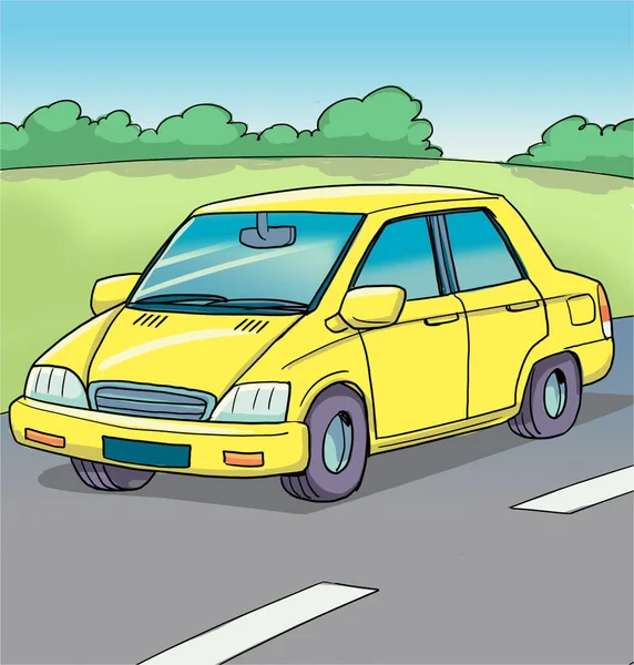 Yellow Car Moving Highway — Stock Photo, Image