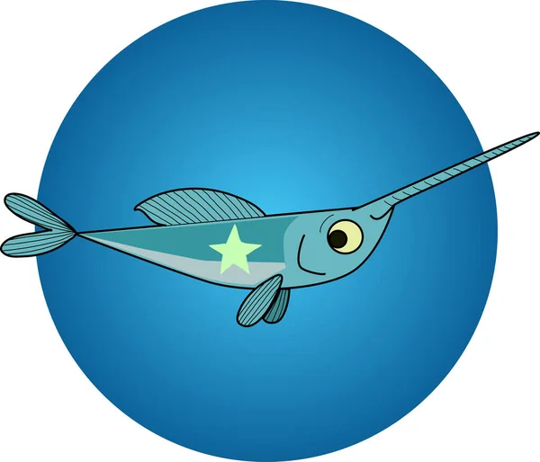 Happy Little Swordfish Star Its Body — Stock Vector