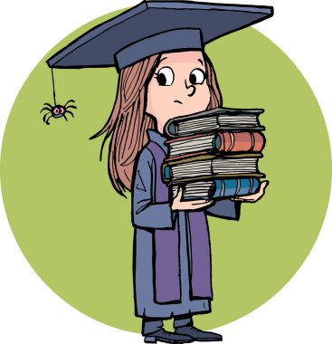 Yüksek lisans üniformalı bir kız elinde kitap tutuyor.