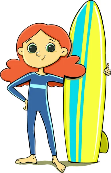 Mädchen Badeanzug Mit Surfbrett Auf Dem Wasser — Stockvektor