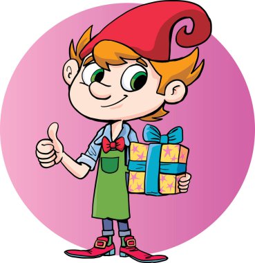 Cüce elinde bir hediye tutuyor.