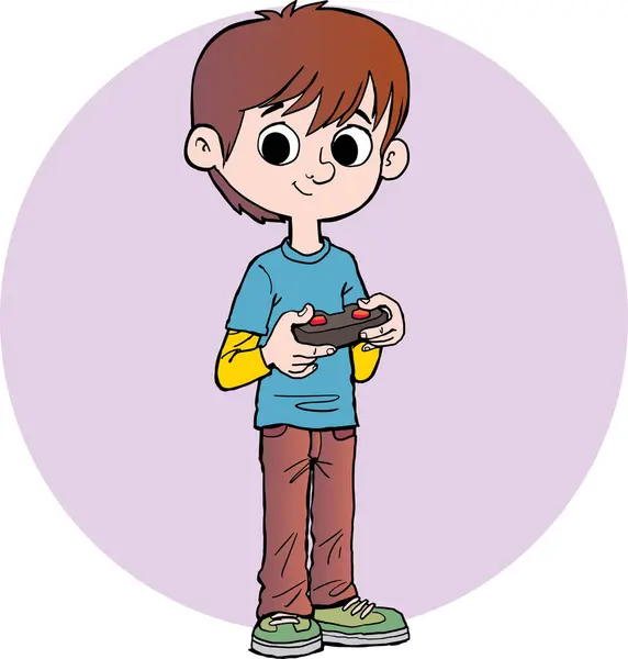 Garçon Tient Joystick Dans Ses Mains — Image vectorielle