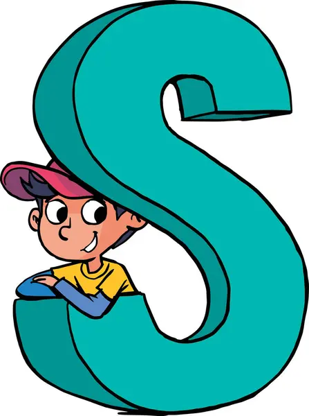 Boy Peeks Out Capital Letter — Stock Vector