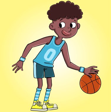 Basketbol formalı çocuk topu sürüyor.