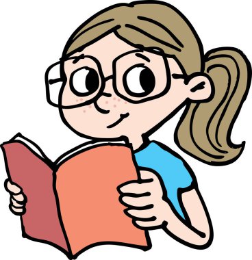 Gözlüklü kız elinde bir kitap tutuyor.
