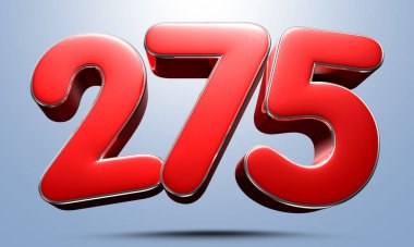 Açık mavi arkaplandaki 275 numaralı kırmızı 3D çizimin çalışma yolu var. Reklam tabelaları. Ürün tasarımı. Ürün satışları.