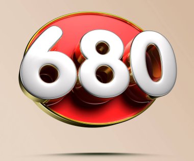 Açık krem arka planda 680 altın kenarlı 3D resimde çalışma yolu var. Reklam tabelaları. Ürün tasarımı. Ürün satışları.