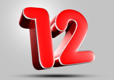 Gri arkaplandaki 12 numaralı kırmızı 3D çizimin çalışma yolu var. Reklam tabelaları. Ürün tasarımı. Ürün satışları.