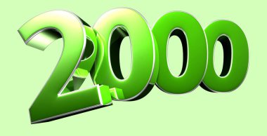 2000 numaralı 3D çizim açık yeşil arka planı çalışma yoluna sahip. Reklam tabelaları. Ürün tasarımı. Ürün satışları.