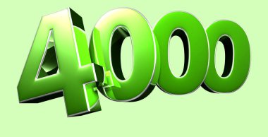 4000 numara 3D çizim açık yeşil arka planda çalışma yolu var. Reklam tabelaları. Ürün tasarımı. Ürün satışları.