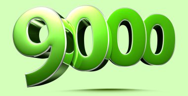 9000 numara 3D çizim açık yeşil arka planda çalışma yolu var. Reklam tabelaları. Ürün tasarımı. Ürün satışları.