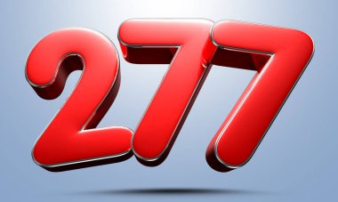 Açık mavi arkaplandaki 277 numaralı kırmızı 3D illüstrasyonun çalışma yolu vardır. Reklam tabelaları. Ürün tasarımı. Ürün satışları.