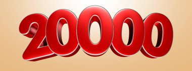 Number 20000 red 3D illustration on light cream background have work path. Advertising signs. Product design. Product sales.