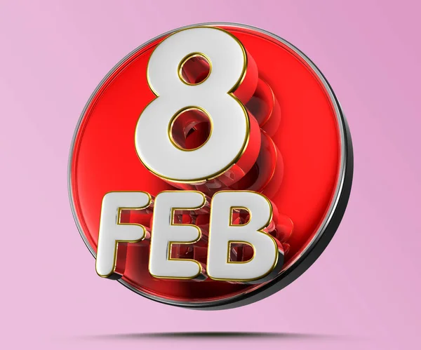 DEC 8 th.Day 8 of February month 3D illustration red circle light pink background have work path.Empty space for text.