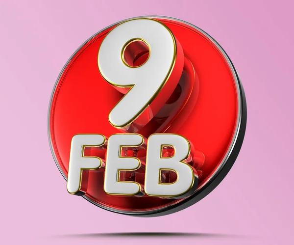 DEC 9 th.Day 9 of February month 3D illustration red circle light pink background have work path.Empty space for text.