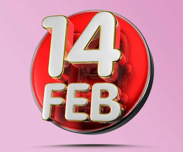 DEC 14 th.Day 14 of February month 3D illustration red circle light pink background have work path.Empty space for text.