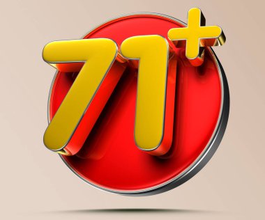 71 plus 3D illustration on light cream background have work path. Advertising signs. Product design. Product sales.
