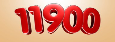 Number 11900 red 3D illustration on light cream background have work path. Advertising signs. Product design. Product sales.