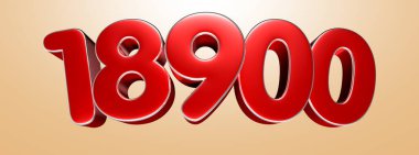 Number 18900 red 3D illustration on light cream background have work path. Advertising signs. Product design. Product sales.