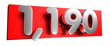 Beyaz arka plandaki kırmızı metin kutusu üzerinde 1190 beyaz numaranın çalışma yolu vardır. Reklam tabelaları. Ürün tasarımı. Ürün satışları.